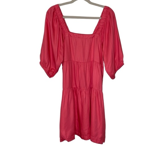 Beyond Words hot pink tiered picnic dress with puff‎ sleeves. Size M - Picture 1 of 8